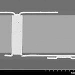 x-SEM of a 100 µm thickness Si interposer with Cu-filled TSVs